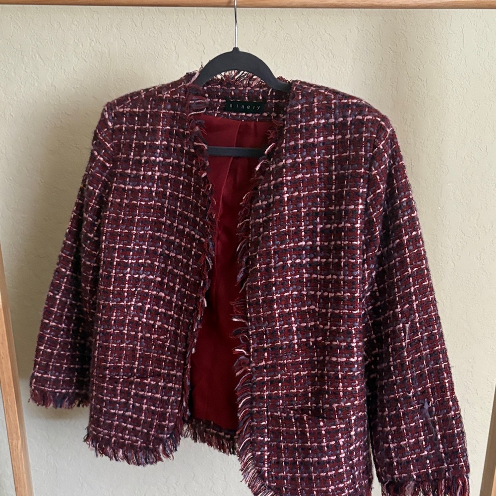 Women's Rich Burgundy Tweed Blazer